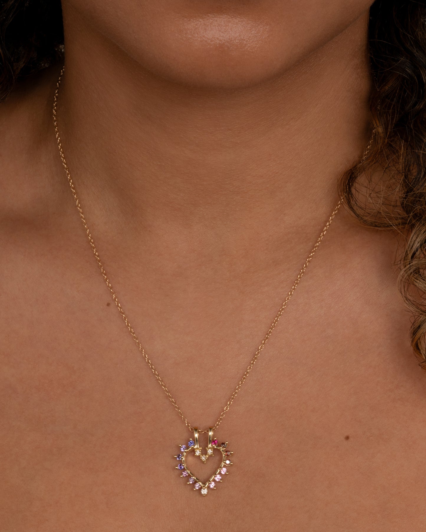 Sapphire, Ruby, and Diamond Heart Pendant Necklace
