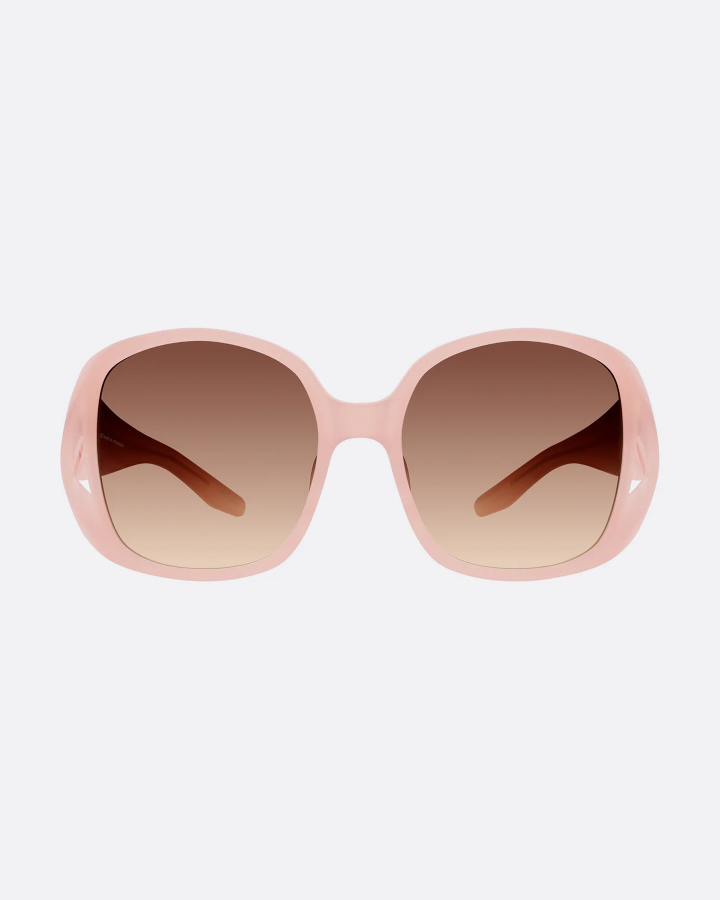 A pair of pink sunglasses with gradient lenses, shown from the front.