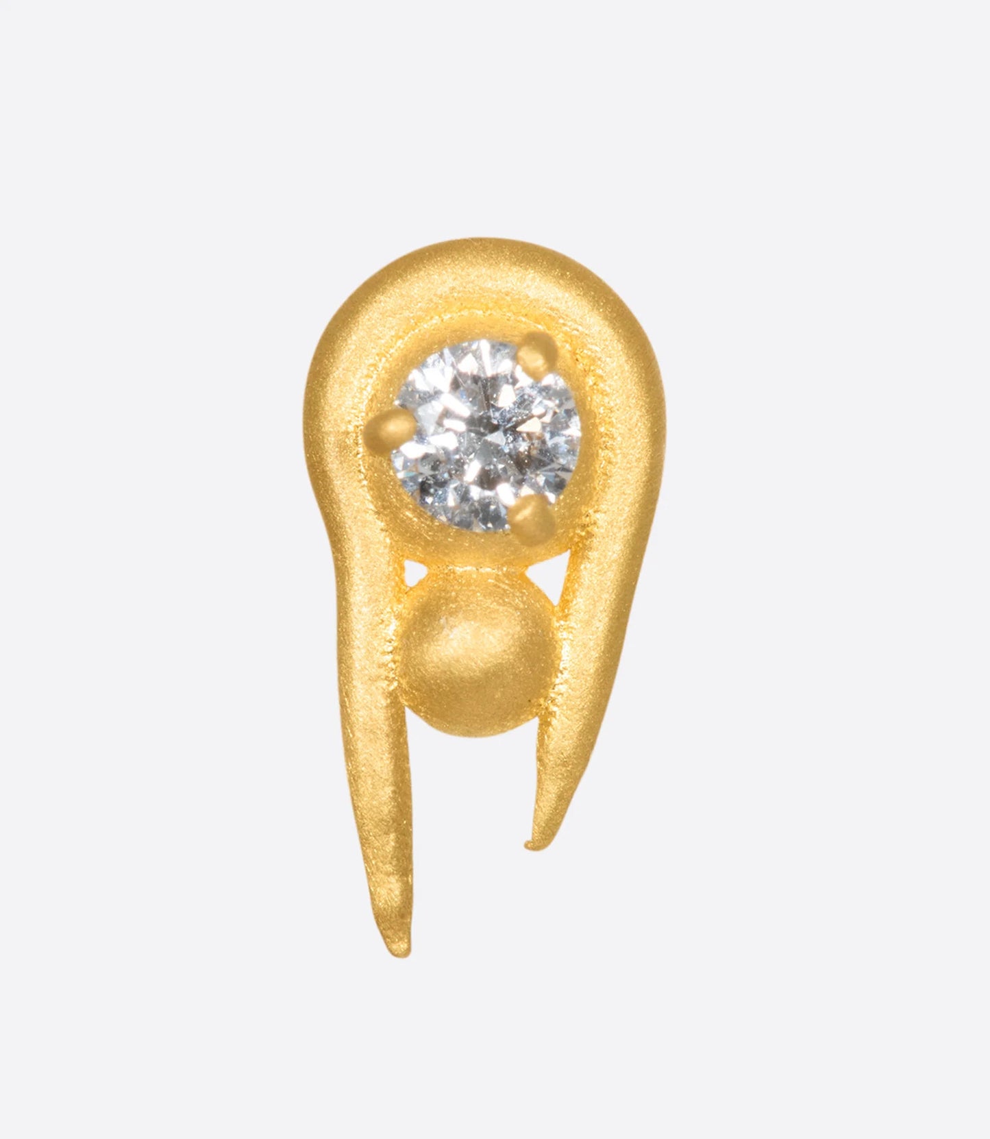 A yellow gold stud earring with a prong set diamond, shown from the front.