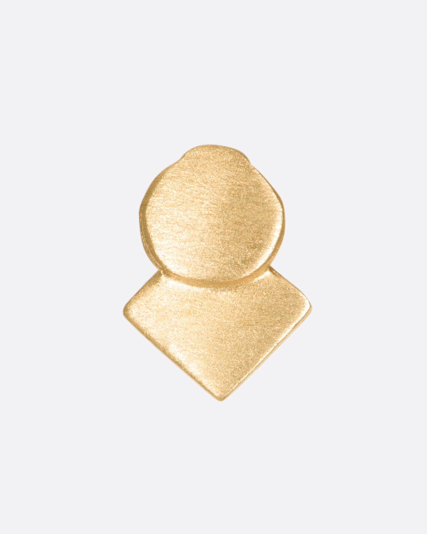 A yellow gold stud earring with overlapping circle and matte finish. Shown from the front.