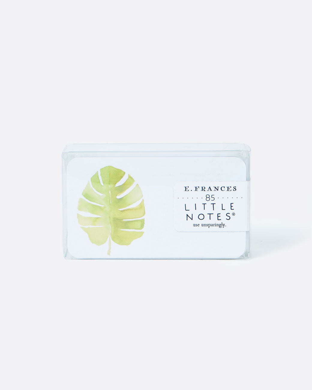 A notecard set with a leaf motif. Shown from the front.