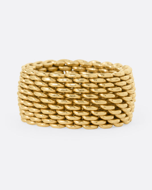 A yellow gold mesh Tiffany and Co. ring. 