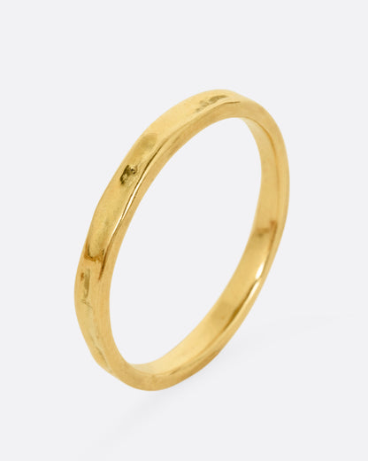 Yellow gold weathered band, angled view of the band