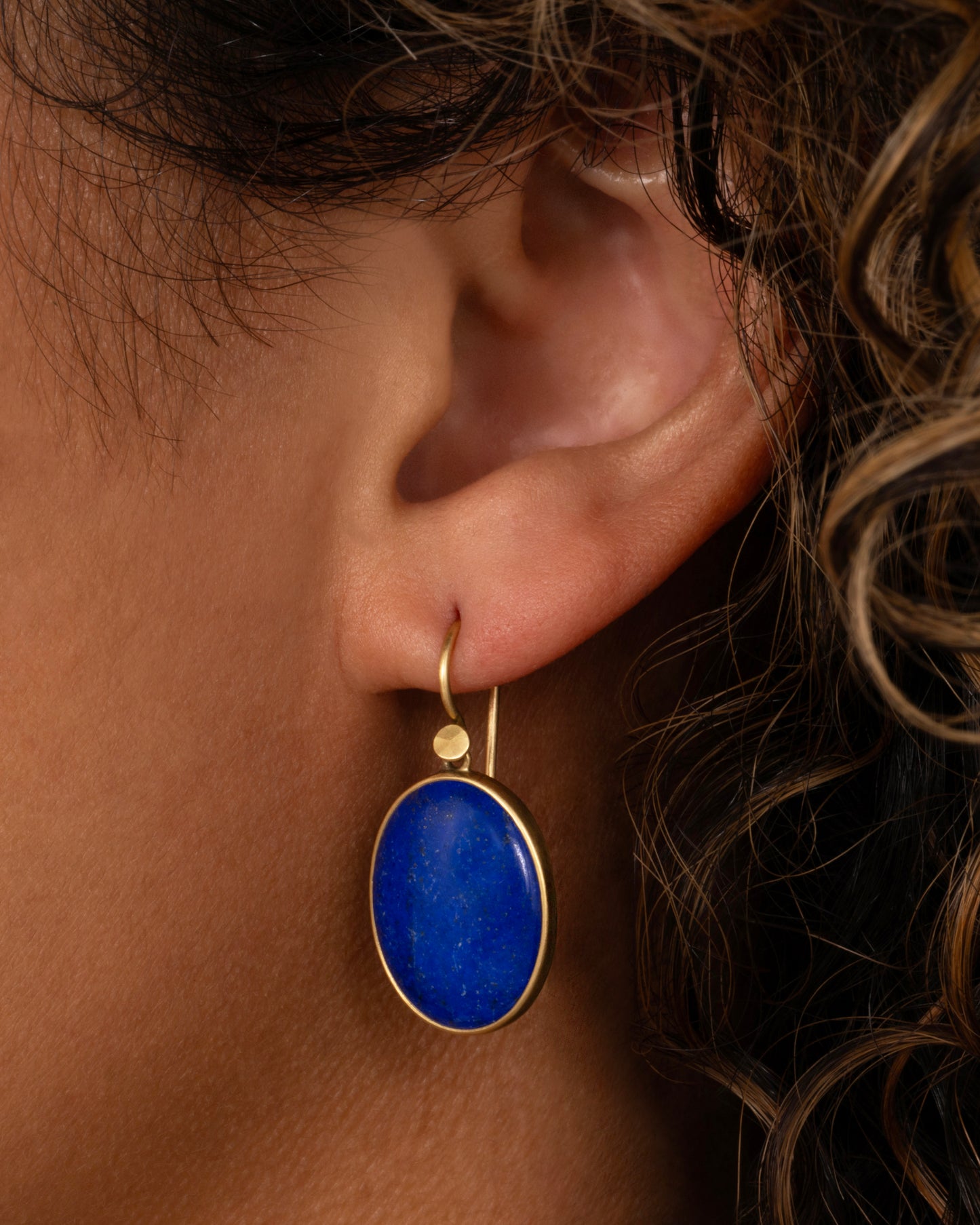 Oval Lapis Drop Earrings