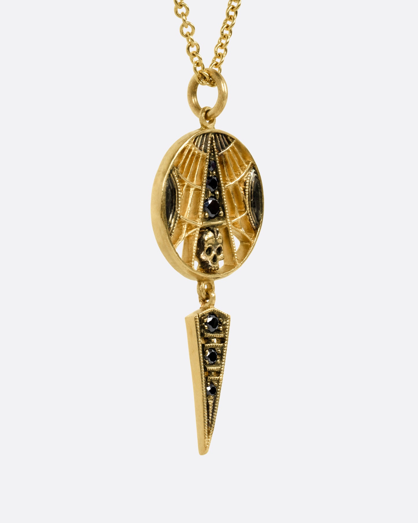 Viage Black Diamond Skull Pendant Necklace
