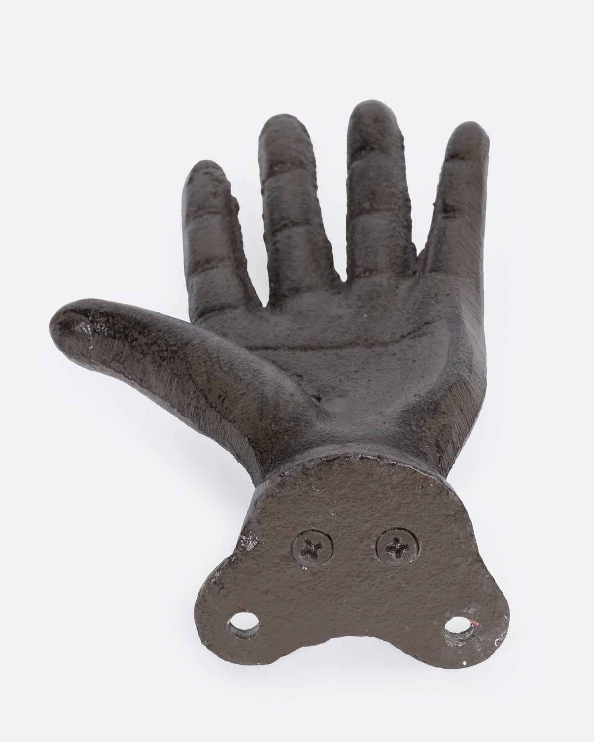 Vintage cast iron hand wall hook, back showing the mounting plate