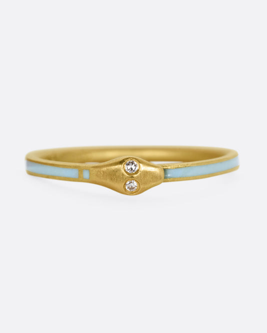 Pale Blue Enamel Ouroboros Ring