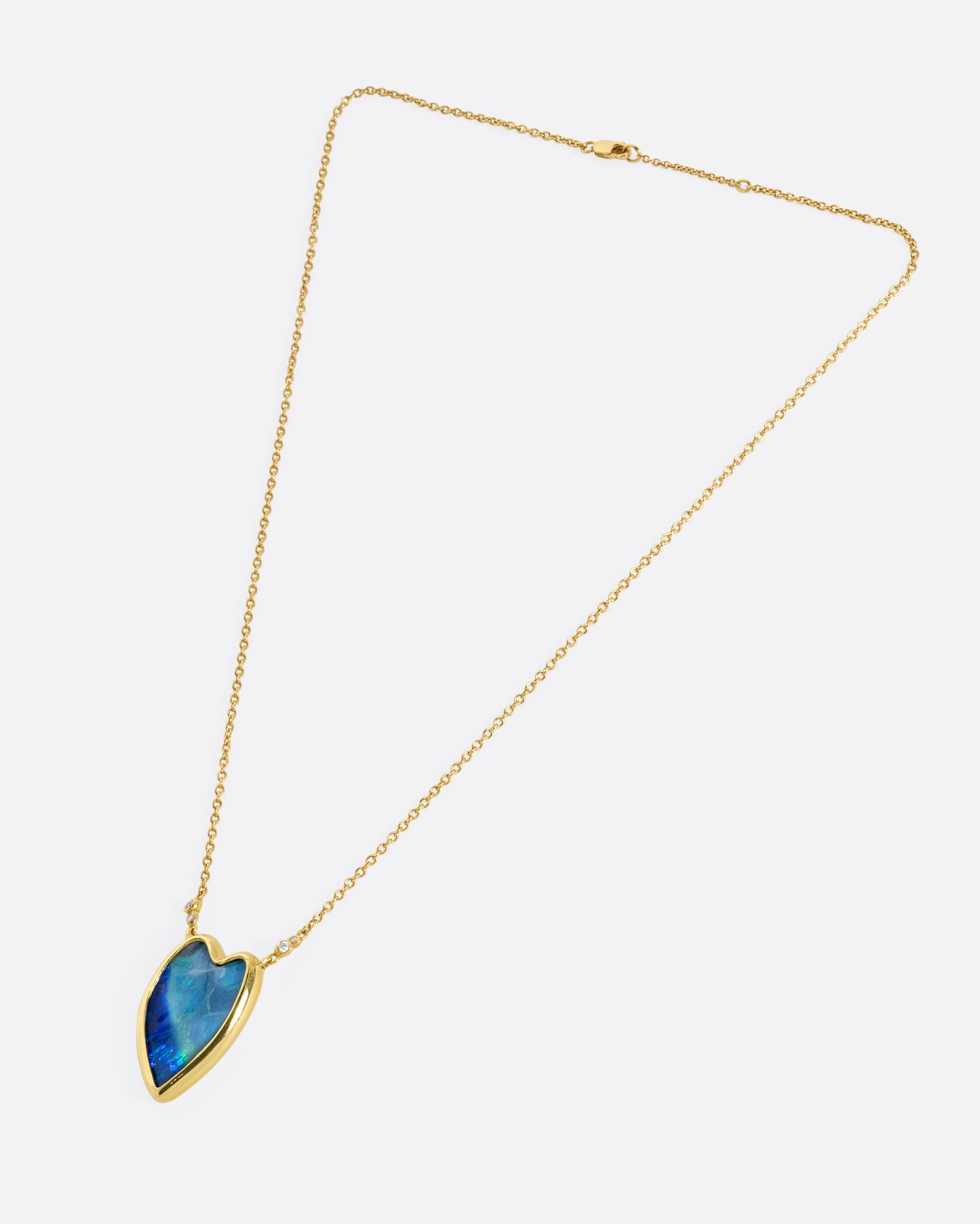 Sea and Sky Heart Shaped Boulder Opal and Diamond Necklace