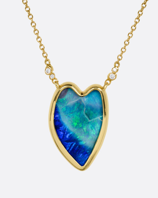 Sea and Sky Heart Shaped Boulder Opal and Diamond Necklace