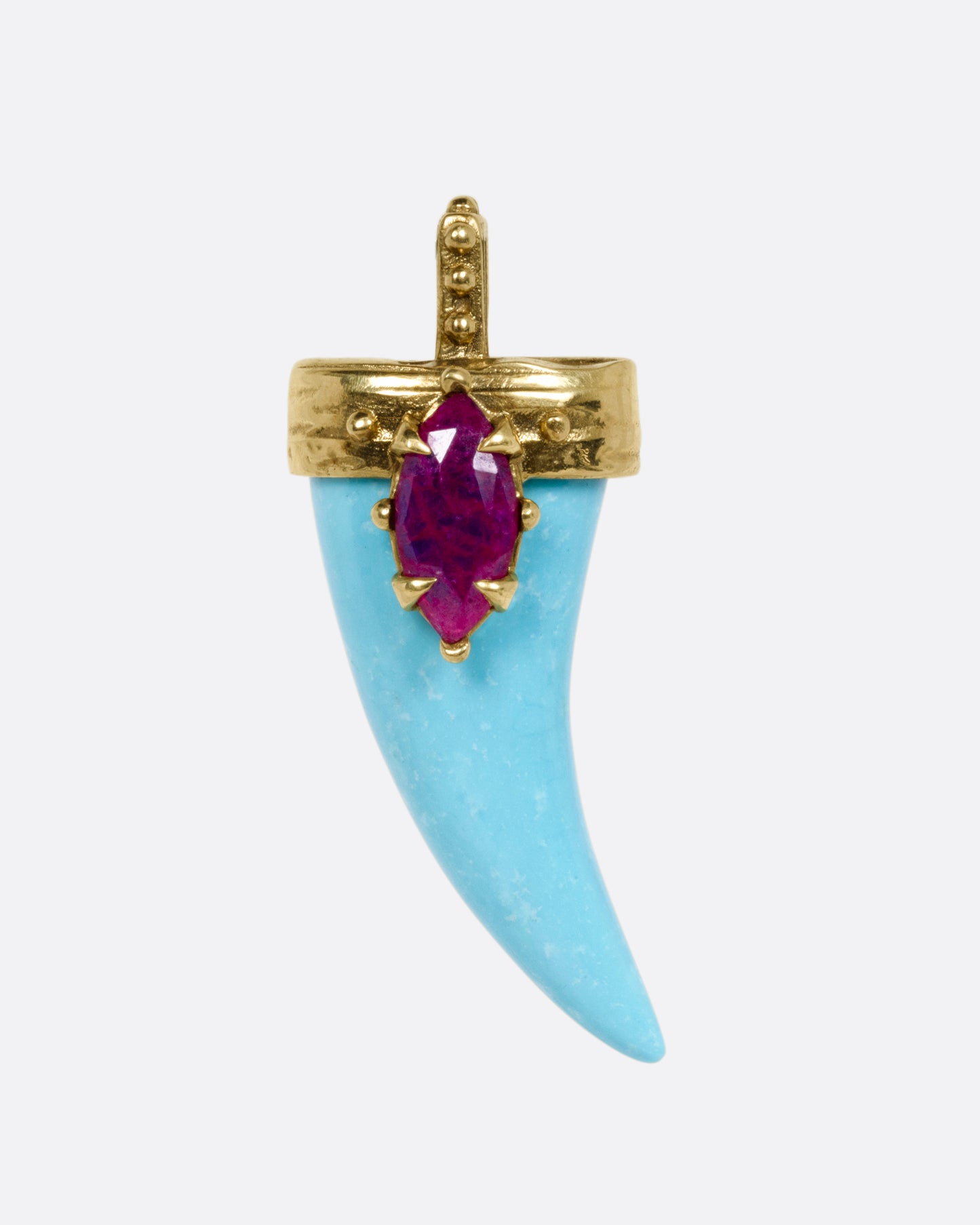 Turquoise and Ruby Luck Horn Charm