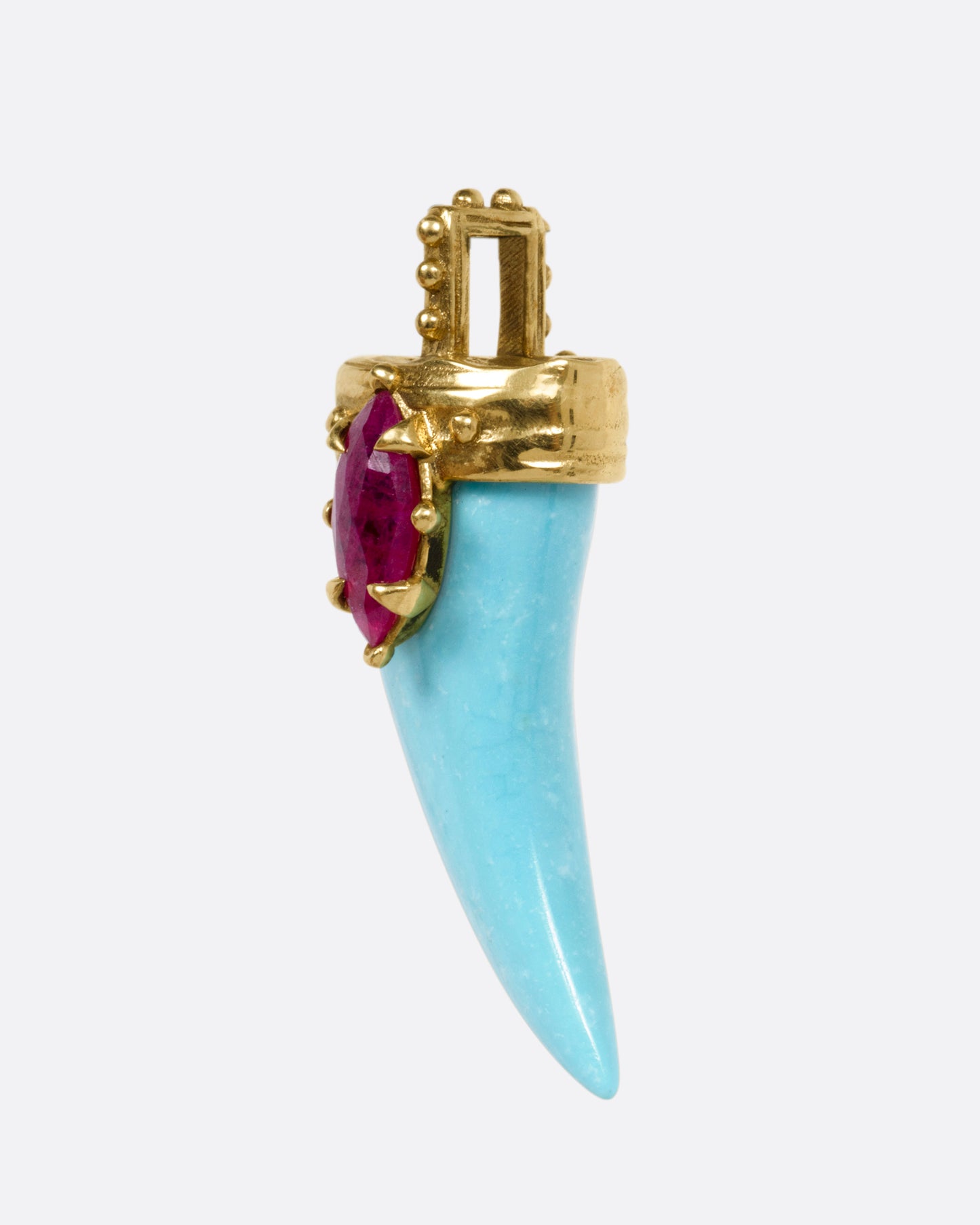 Turquoise and Ruby Luck Horn Charm