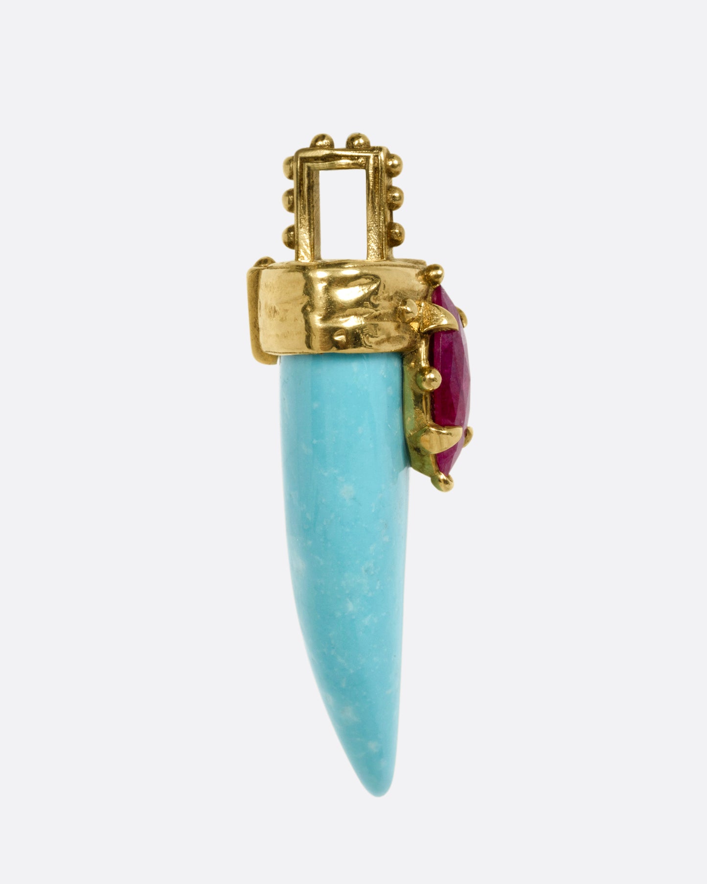 Turquoise and Ruby Luck Horn Charm