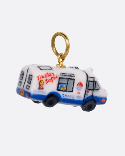 A porcelain 'Mister Softee' charm with a yellow gold bail, shown from the front.