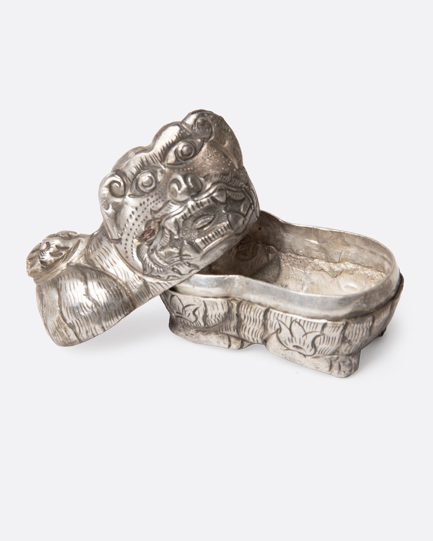 Thai Silver Guardian Lion Betel Box