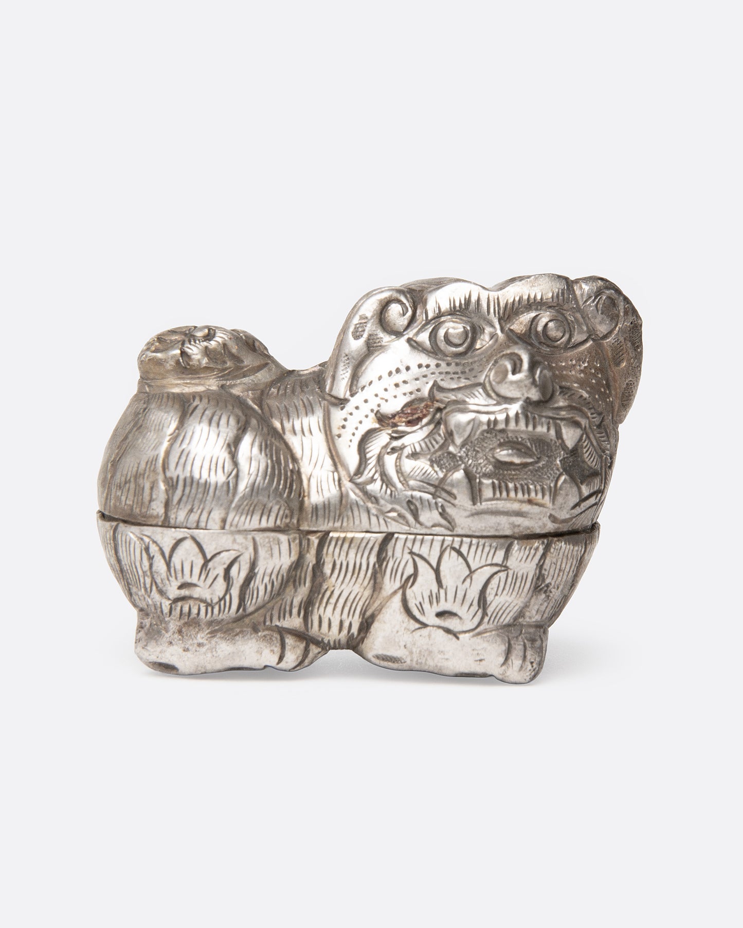 Thai Silver Guardian Lion Betel Box