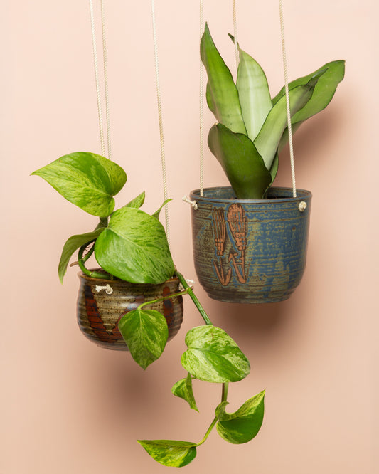 Blue Glazed Hanging Planter