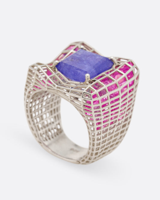Blue Quartz Cagey Distorted Ring