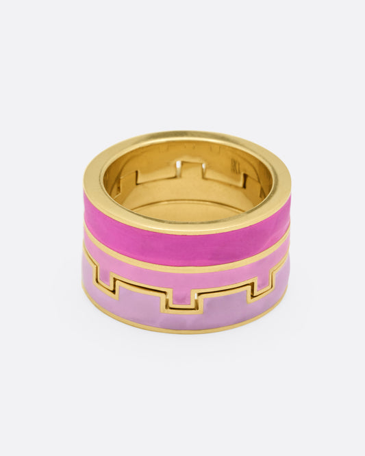 Pink Enamel Tetris Trio Ring