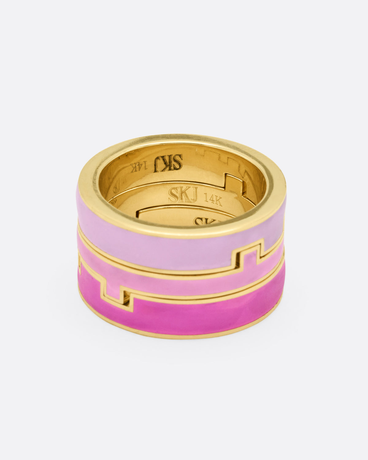 Pink Enamel Tetris Trio Ring