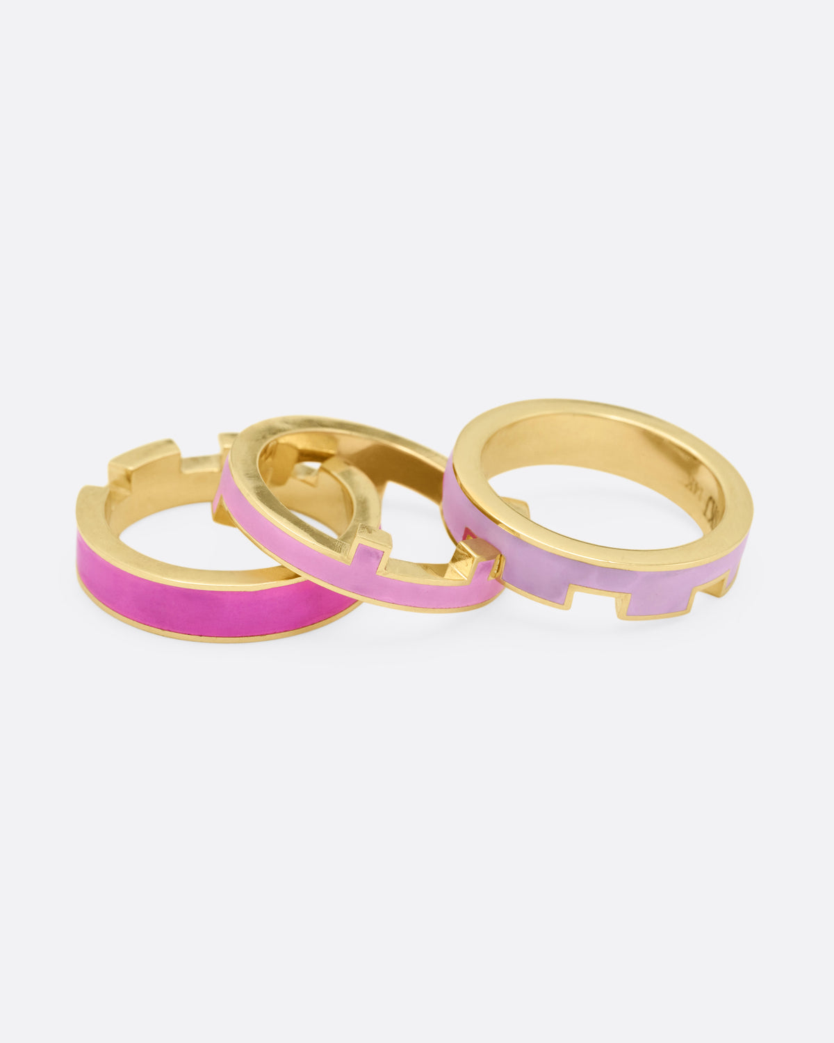 Pink Enamel Tetris Trio Ring