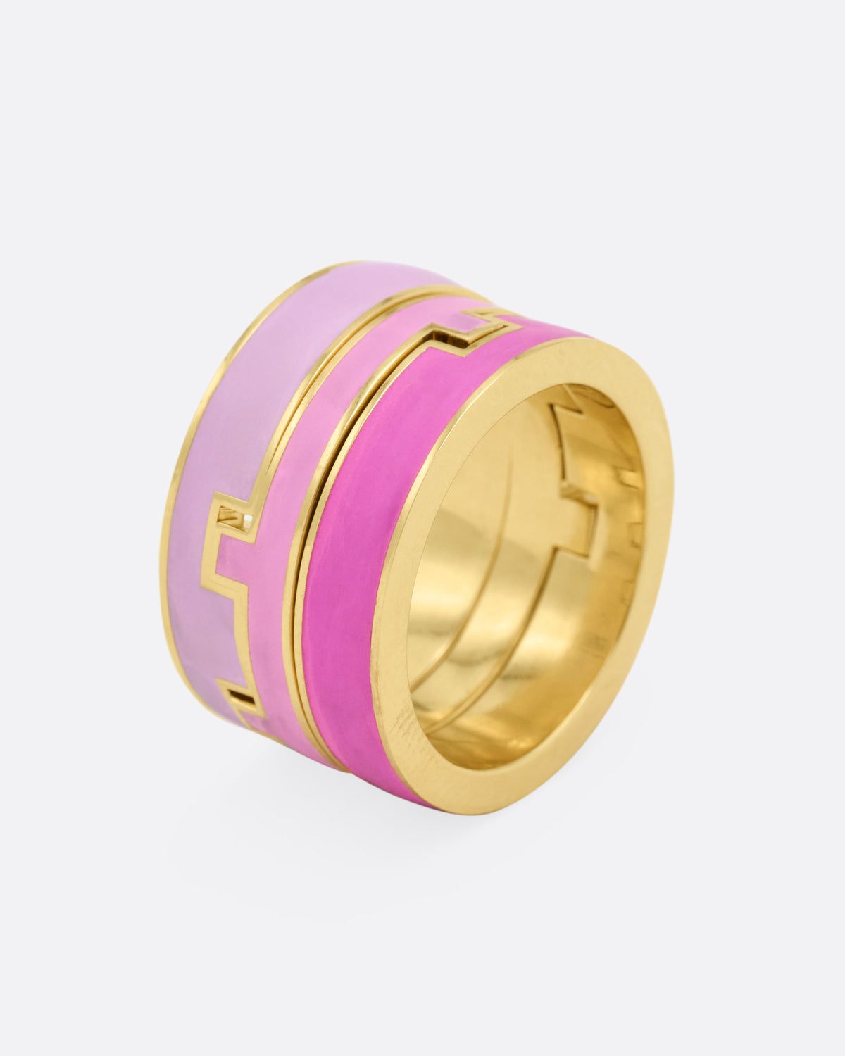 Pink Enamel Tetris Trio Ring