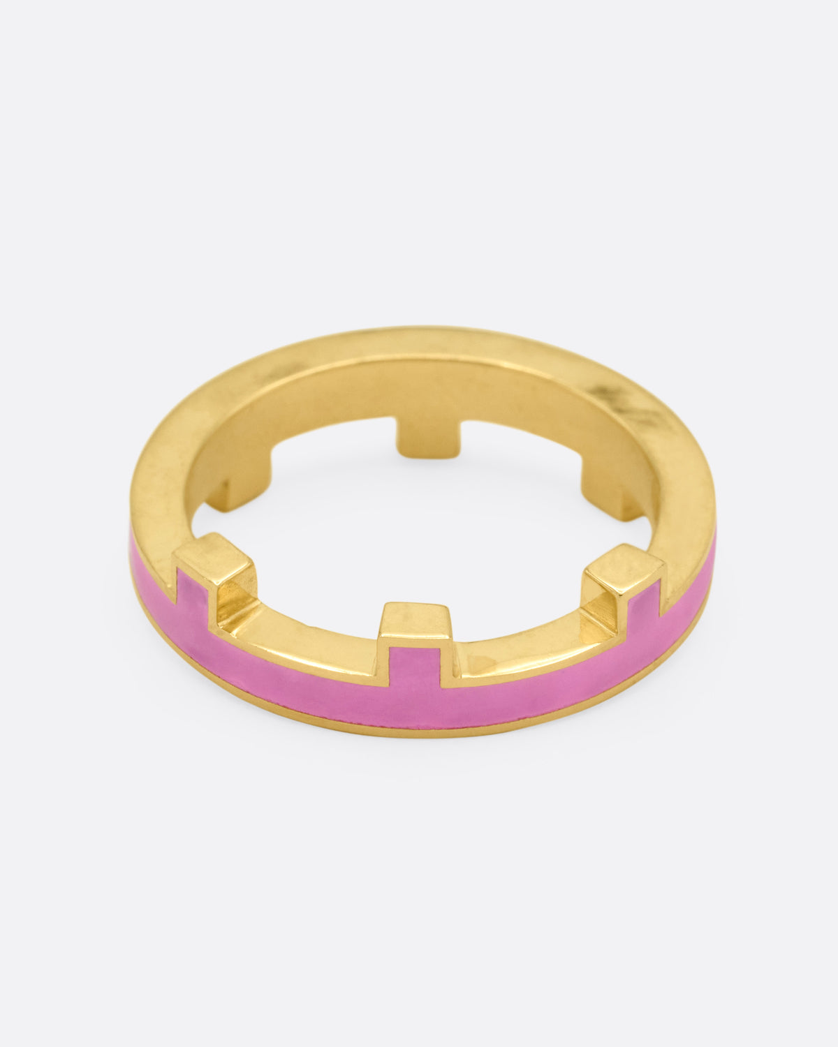 Pink Enamel Tetris Trio Ring