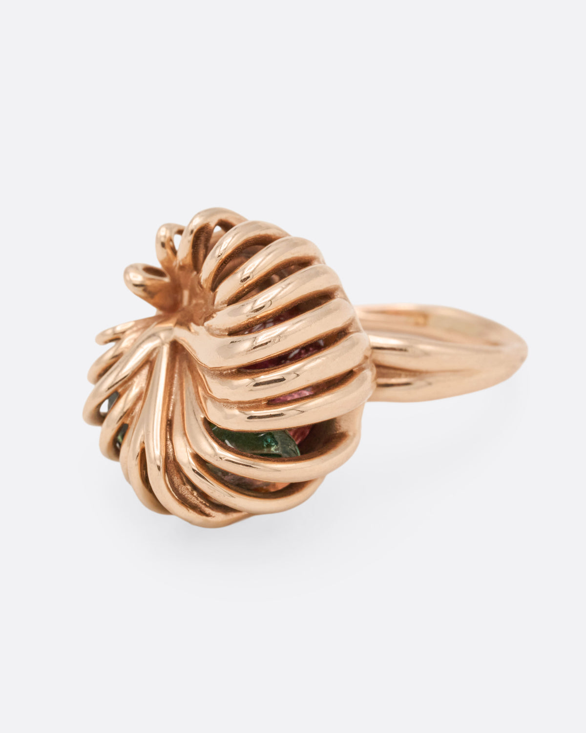 Emerald and Tourmaline Distorted Rattle Ring