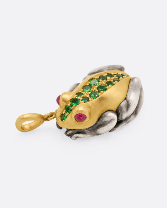 Tsavorite Garnet and Ruby Frog Pendant