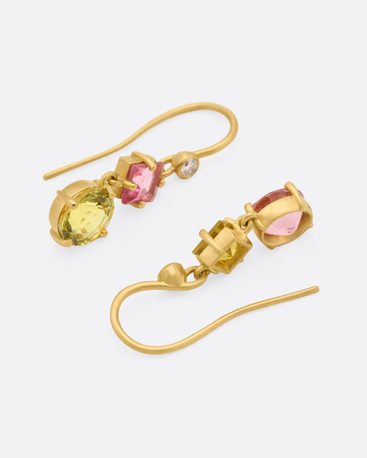 Yellow and Pink Tourmaline Gemma Drop Earrings