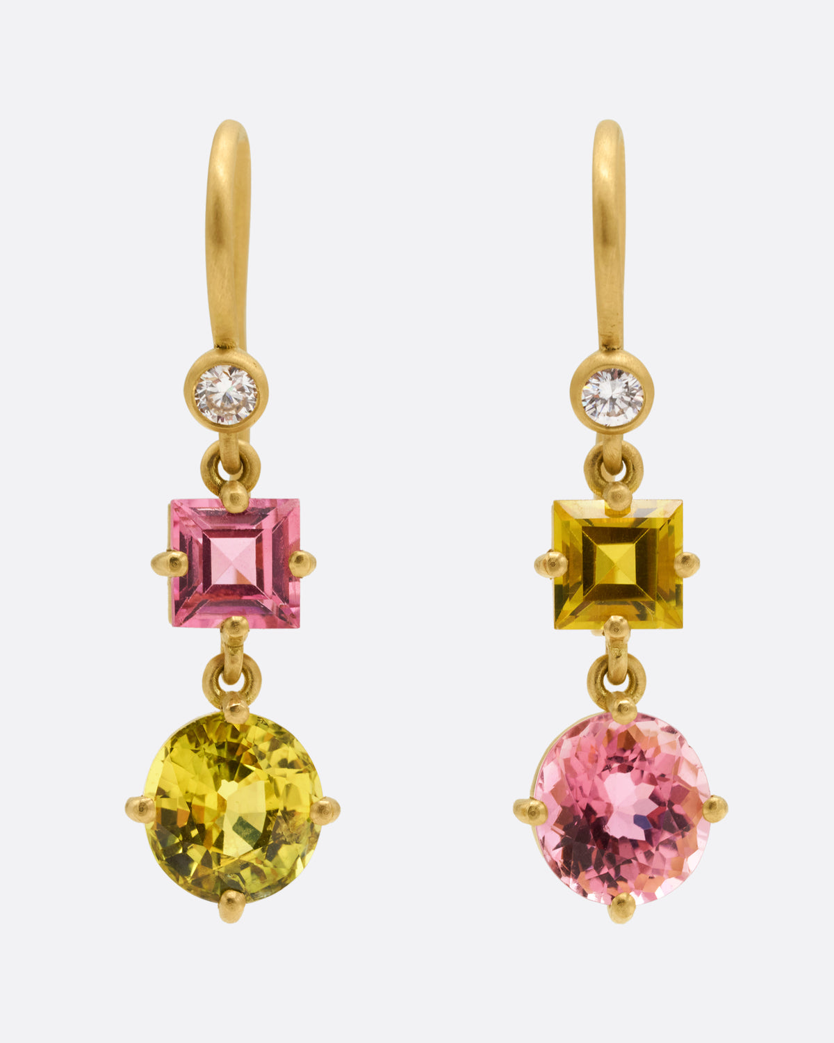 Yellow and Pink Tourmaline Gemma Drop Earrings