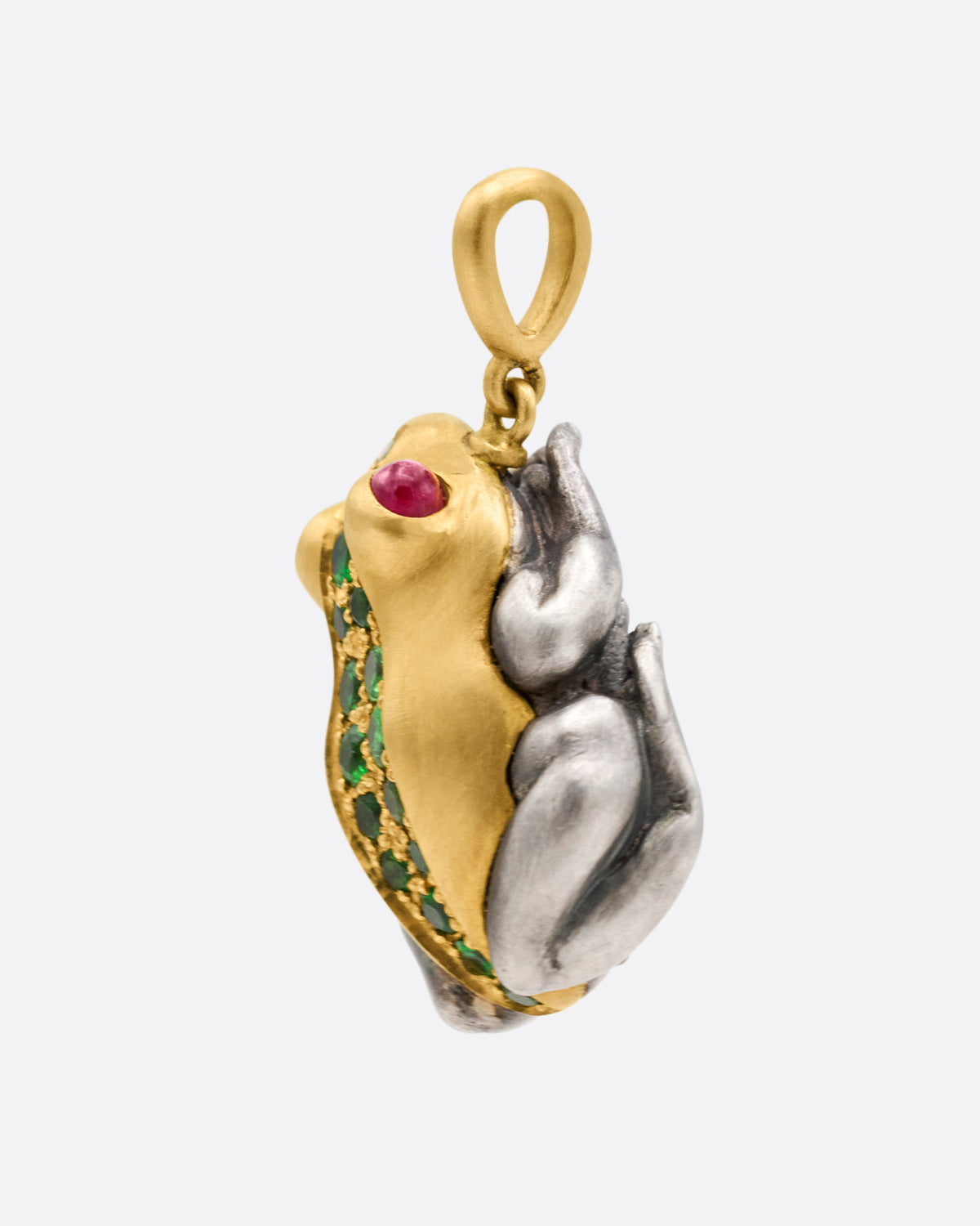 Tsavorite Garnet and Ruby Frog Pendant