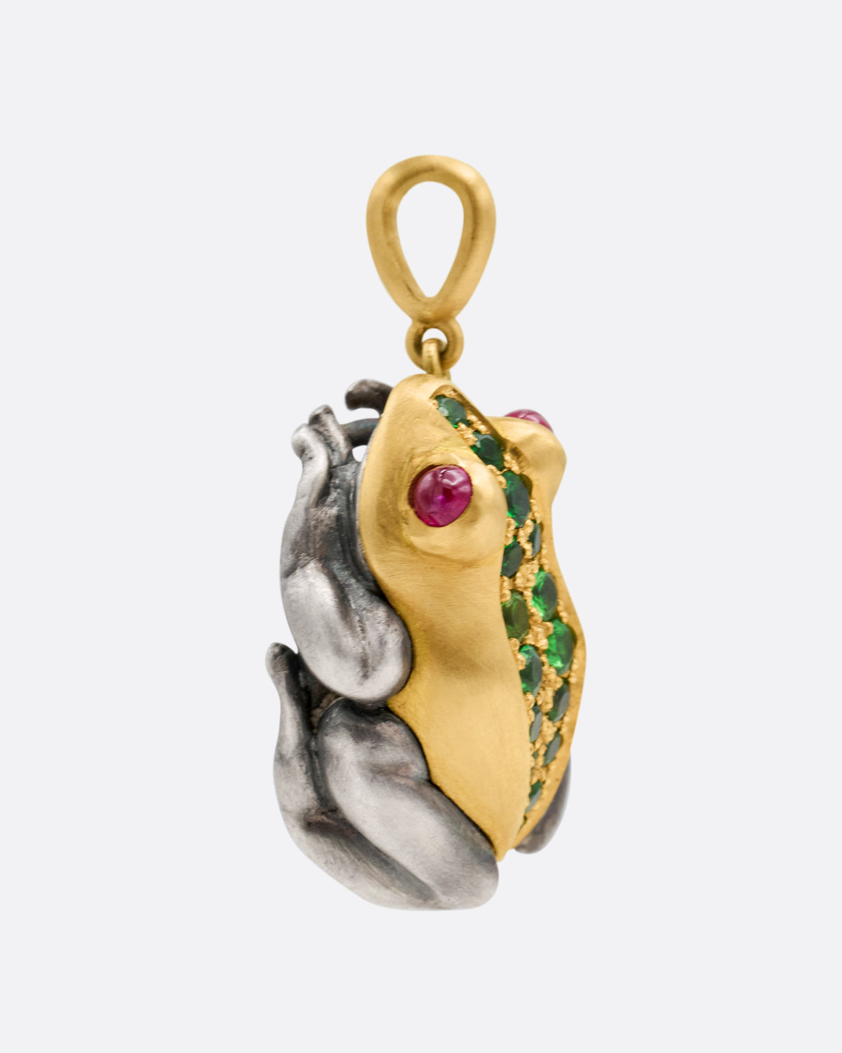 Tsavorite Garnet and Ruby Frog Pendant