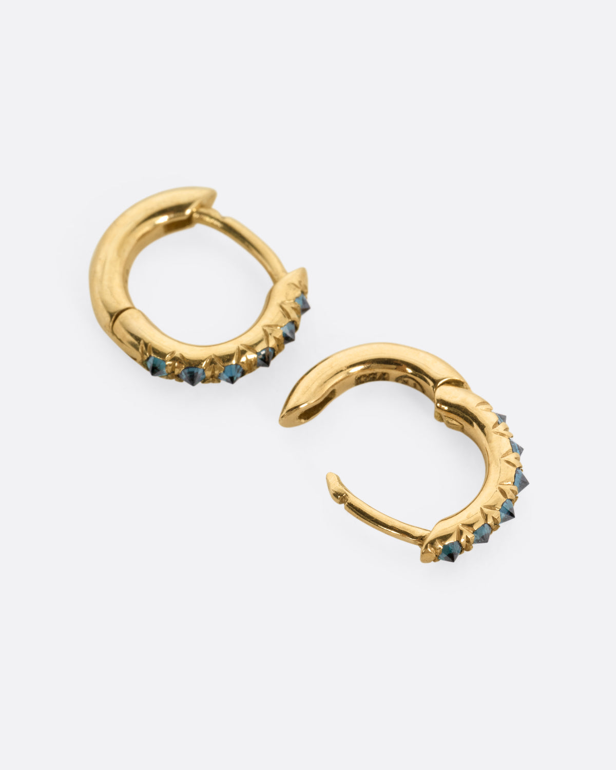 Barbed Blue Diamond Huggie Hoop Earrings