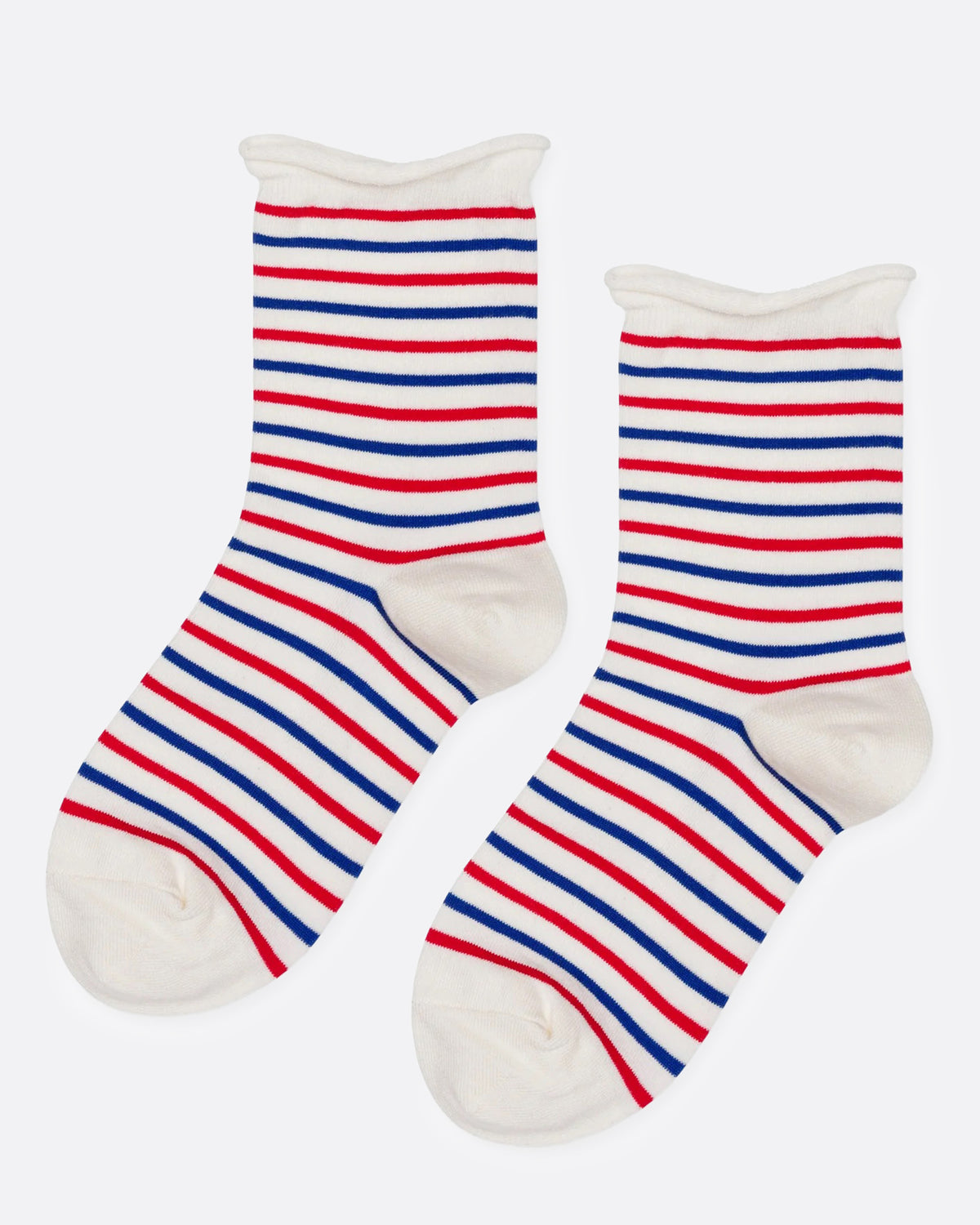 Blue, Red, and White Striped Crew Socks