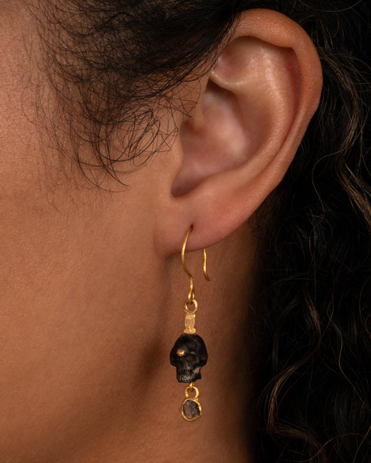 Black Wood Skull Earrings