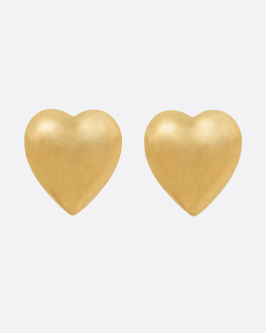A pair of yellow gold heart-shaped stud earrings, shown from the front.