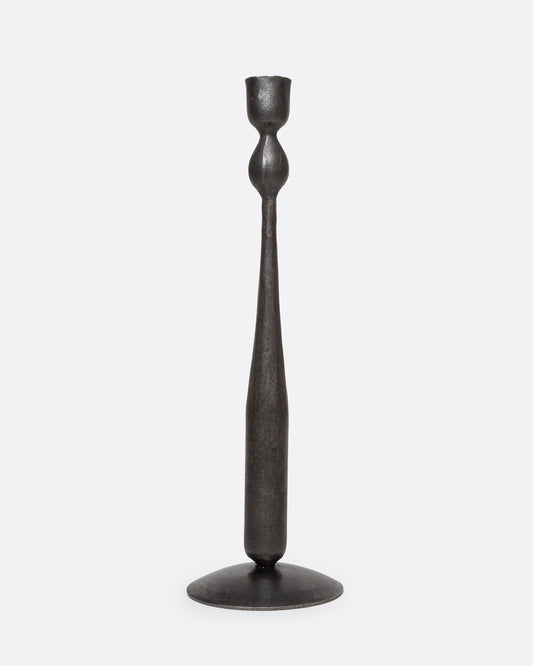 Blackthorne Forge ball taper candle holder, a tall slim hand-forged black iron stem with a ball detail and round base