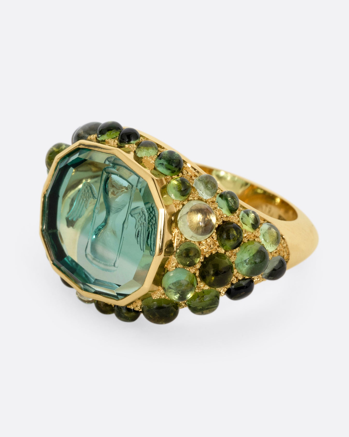 Tourmaline 'Time Flies' Intaglio Ring