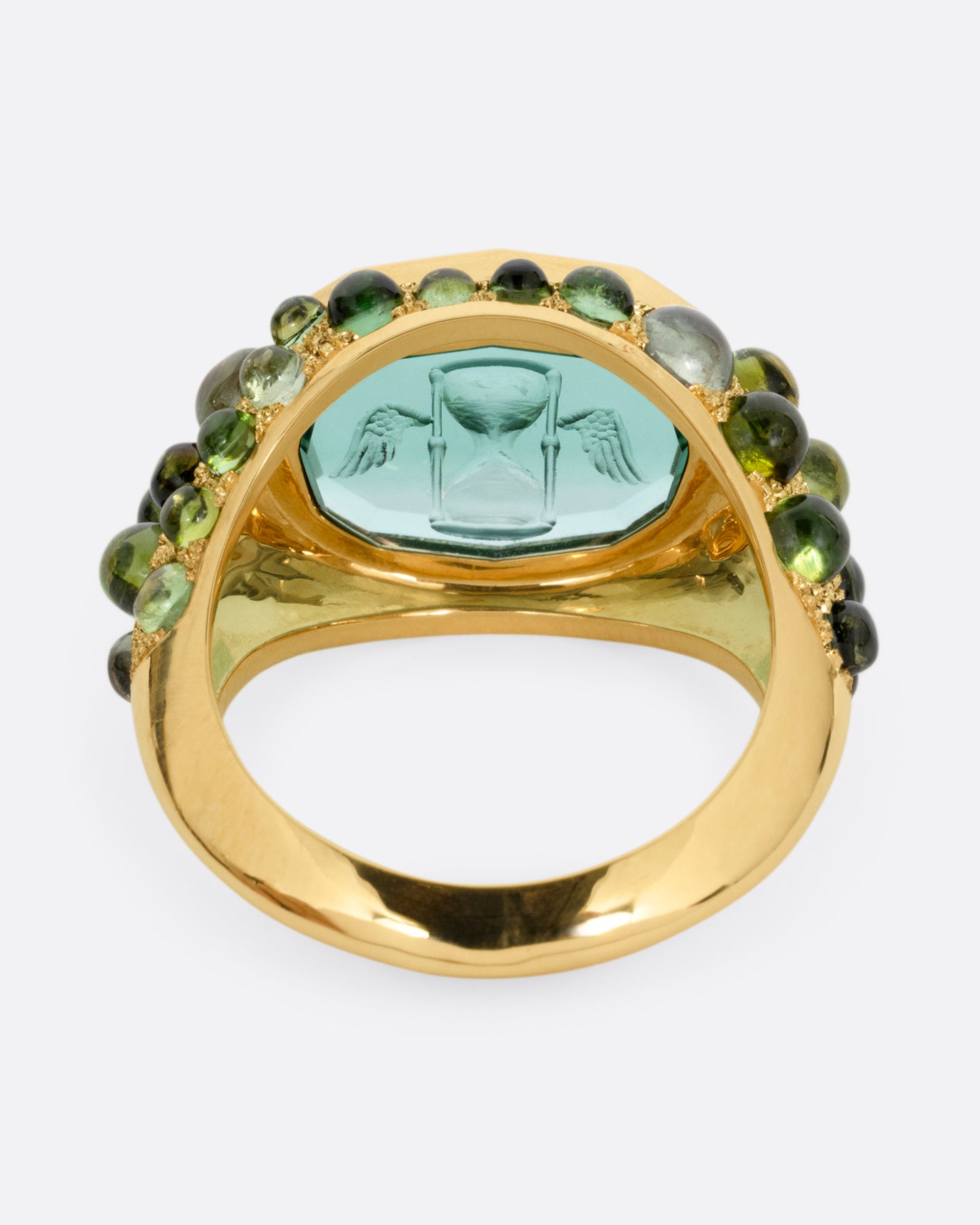 Tourmaline 'Time Flies' Intaglio Ring