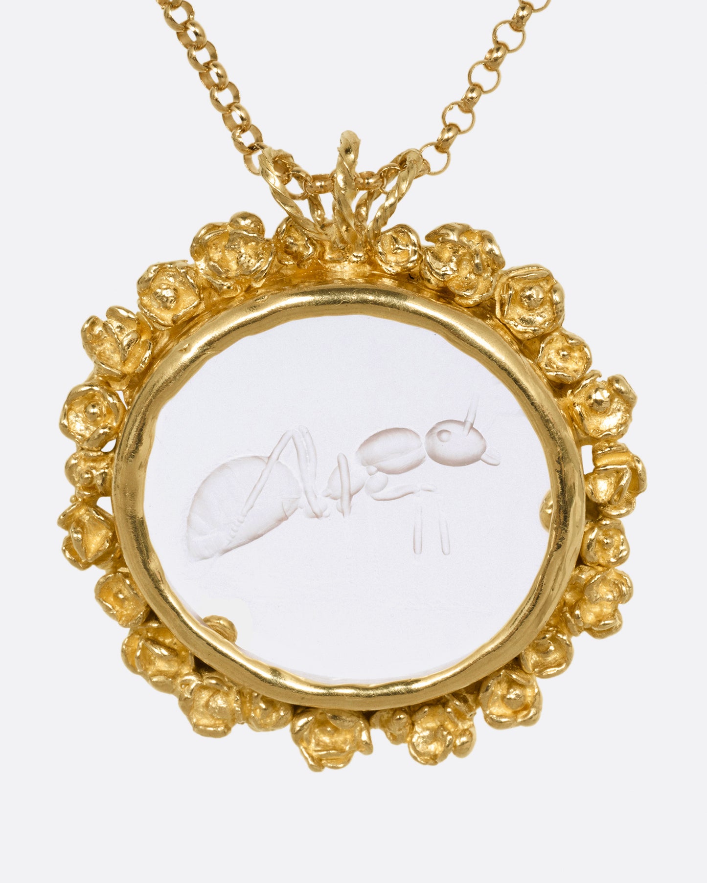 Quartz Ant Intaglio Pendant Necklace