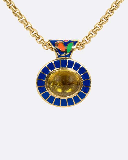 Yellow Tourmaline and Enamel Pendant Necklace