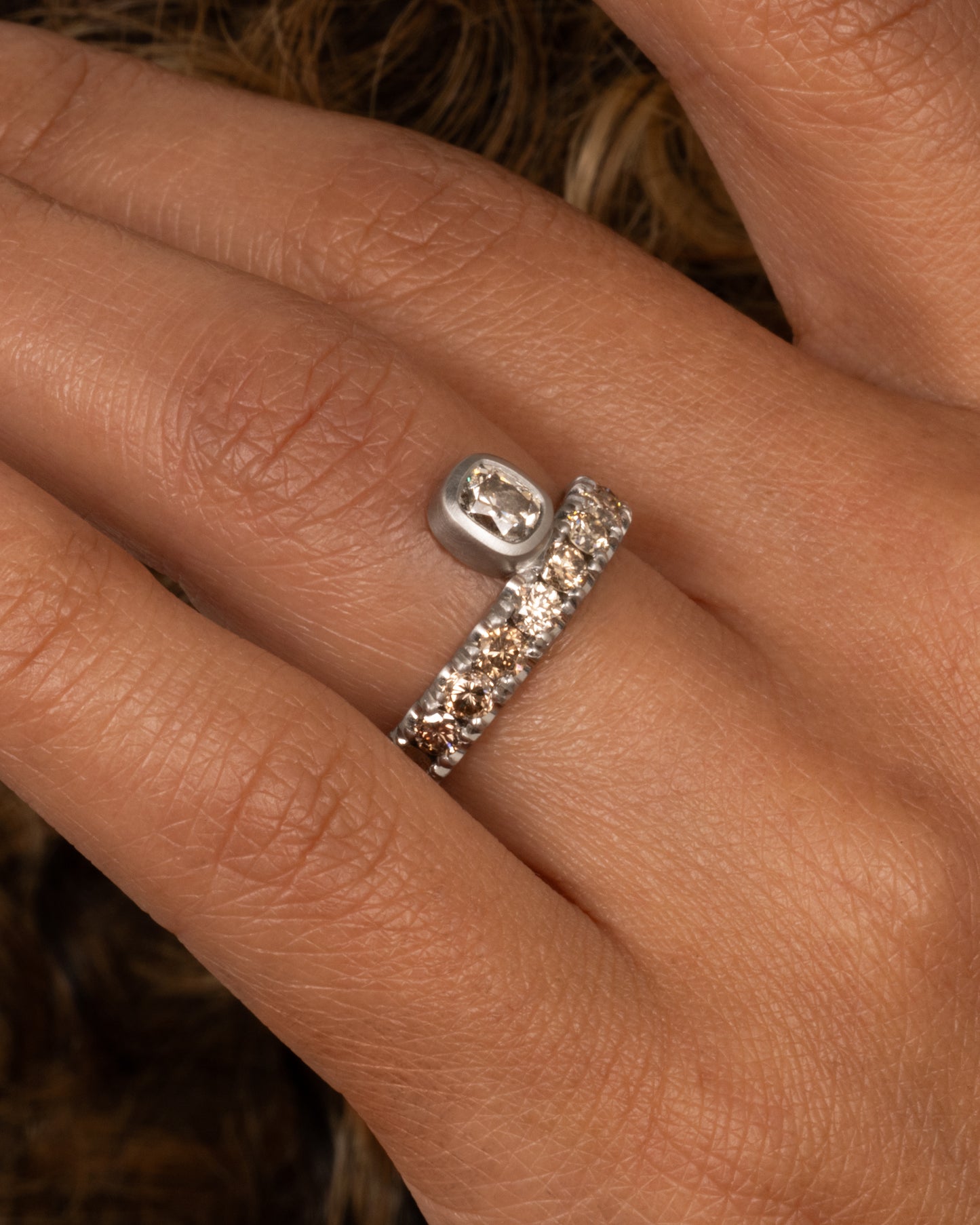 Old Cushion Cut Champagne Diamond Band