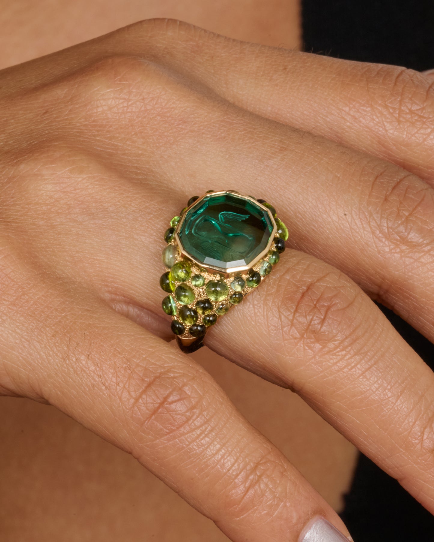 Tourmaline 'Time Flies' Intaglio Ring