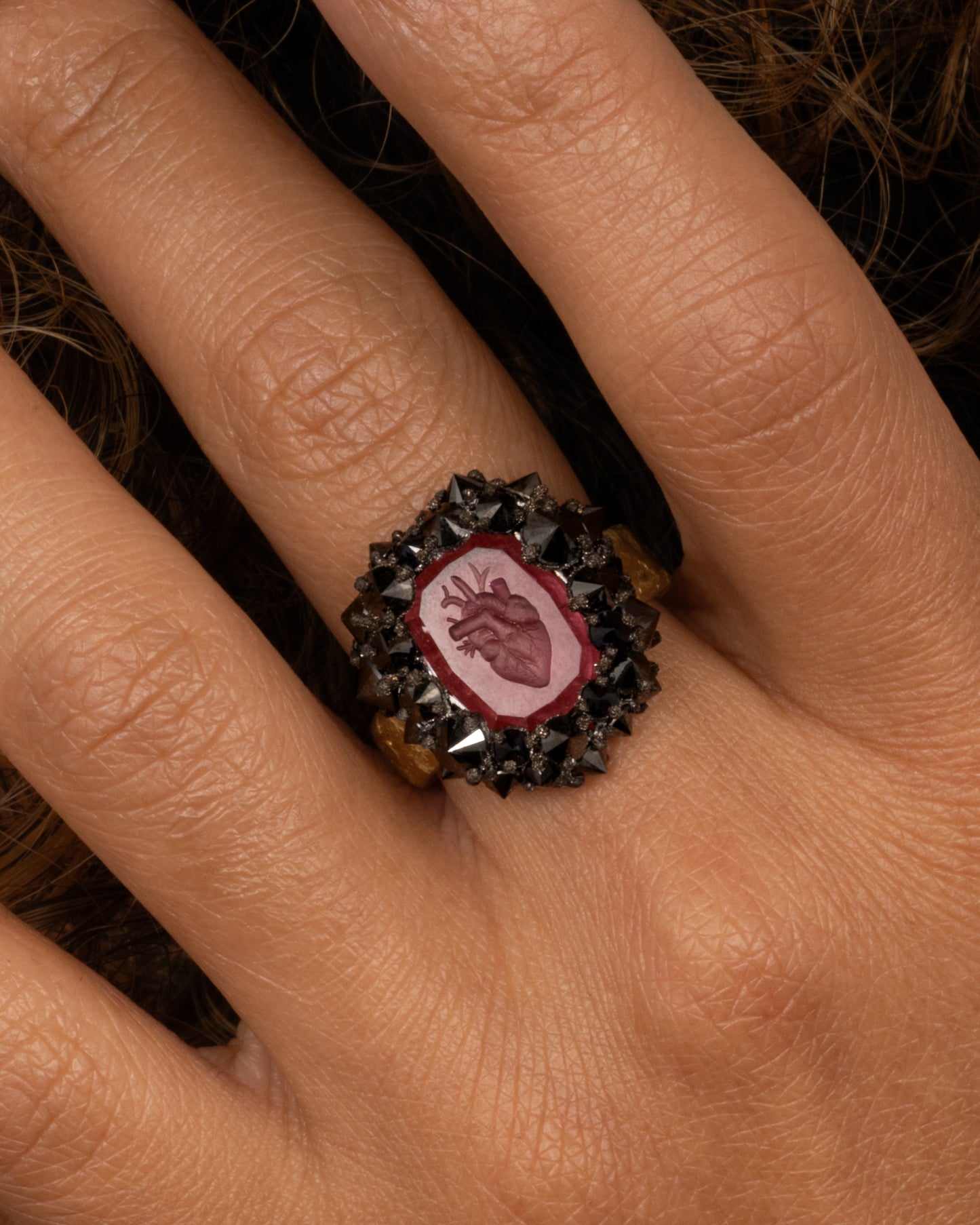 Garnet Heart Intaglio Ring