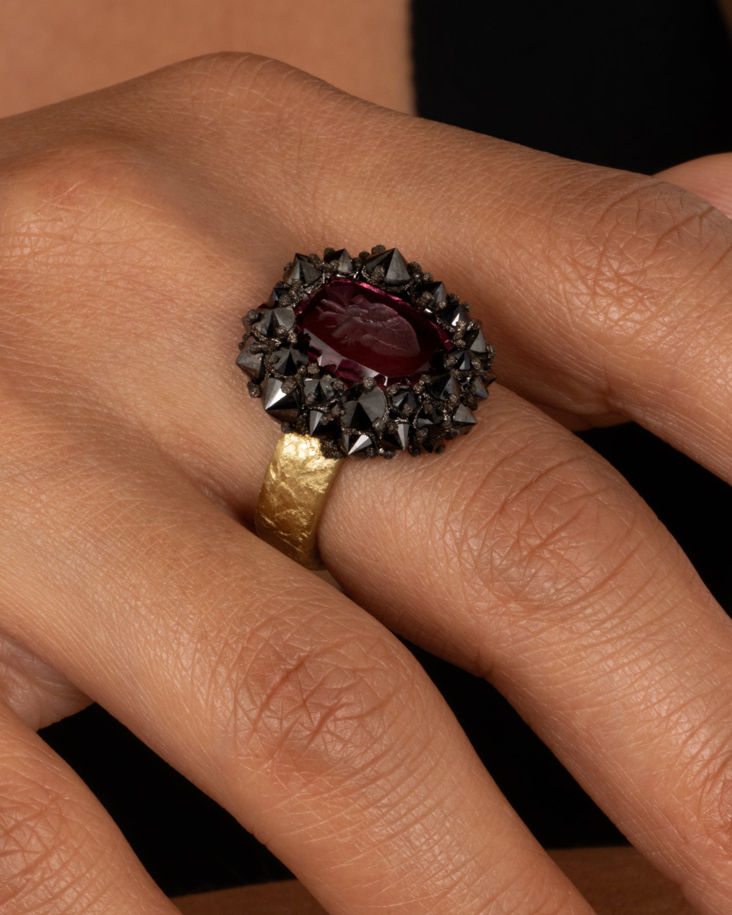 Garnet Heart Intaglio Ring