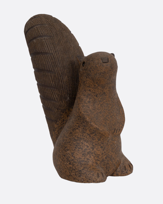 A squirrel statue shown from the front.