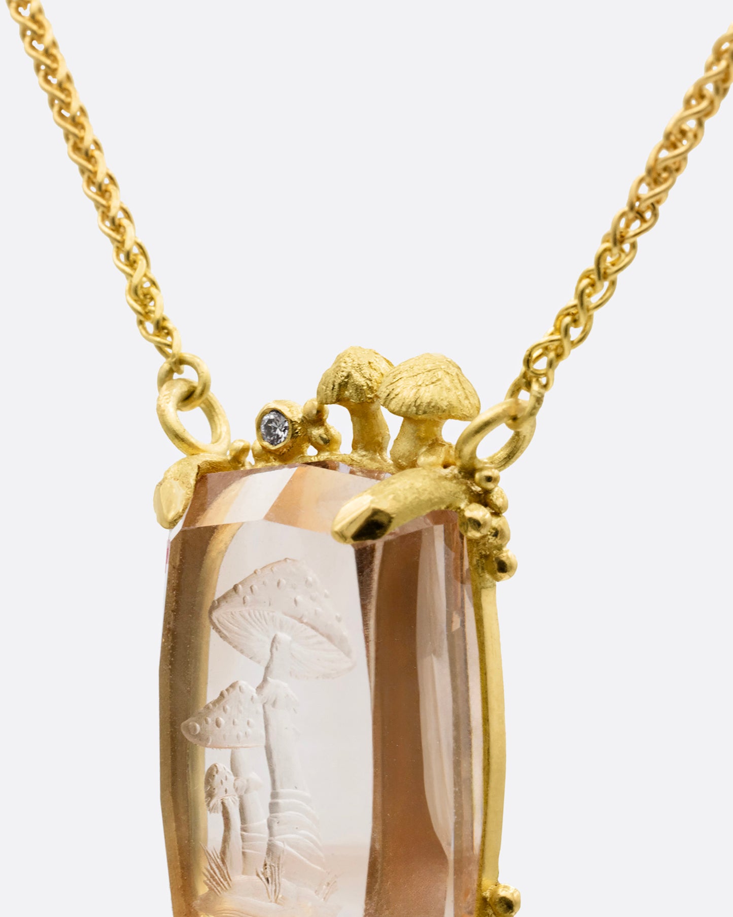 Topaz Mushroom Intaglio Pendant Necklace
