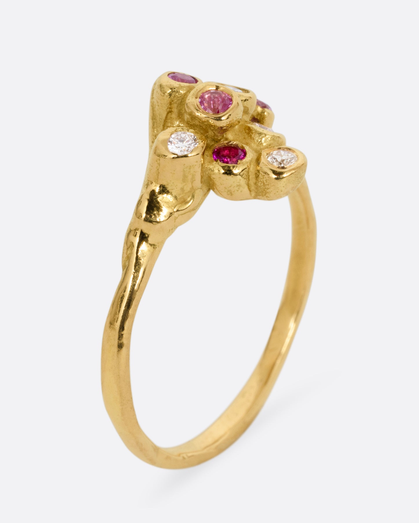 Diamond, Ruby, and Pink Sapphire Celestial Ring