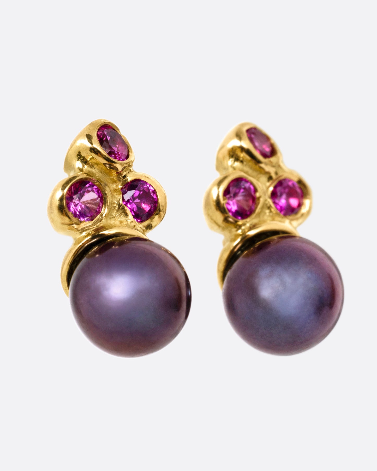 Black Pearl and Ruby Constellation Stud Earrings