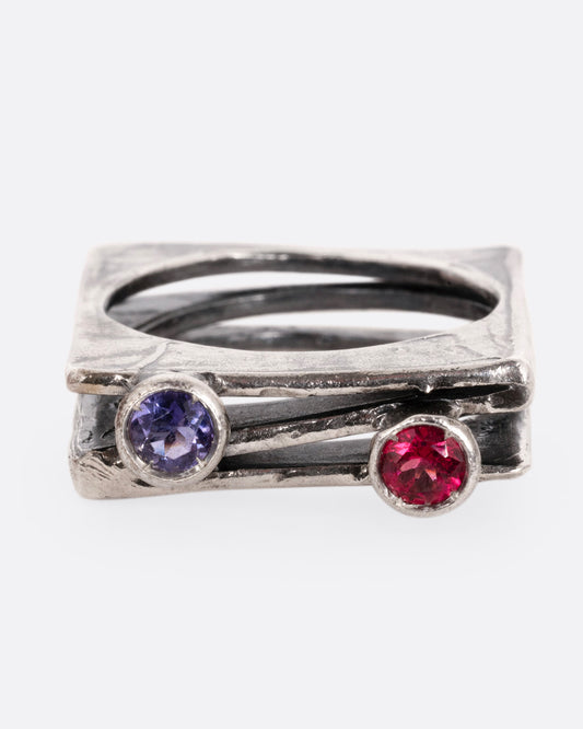 Iolite and Rhodolite Layered Ring